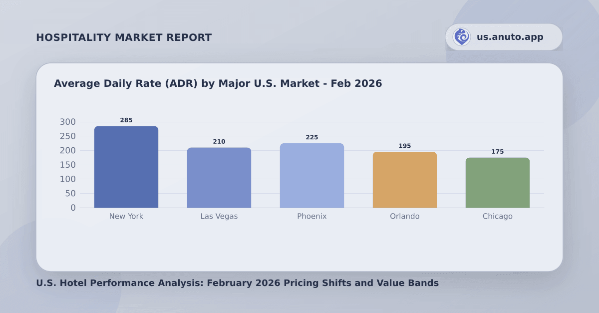 Average Daily Rate (ADR) by Major U.S. Market - Feb 2026