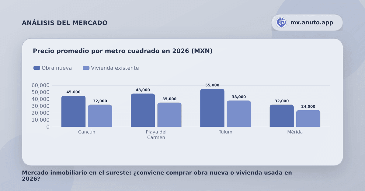 Precio promedio por metro cuadrado en 2026 (MXN)