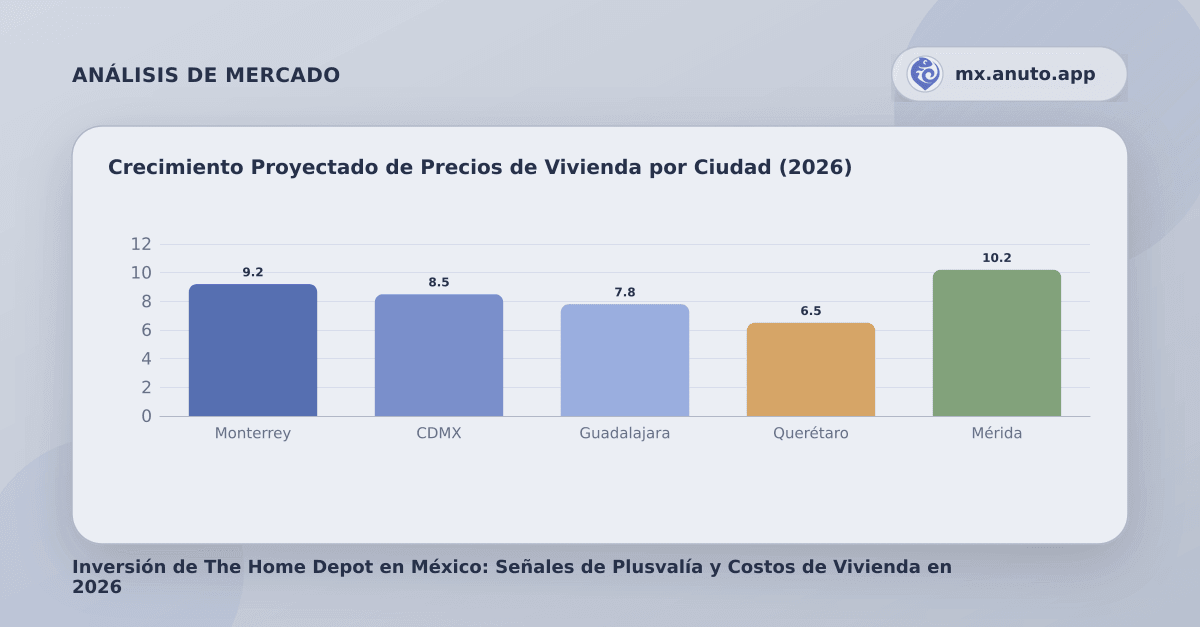 Crecimiento Proyectado de Precios de Vivienda por Ciudad (2026)