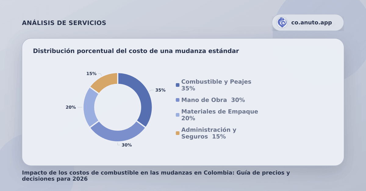 Distribución porcentual del costo de una mudanza estándar