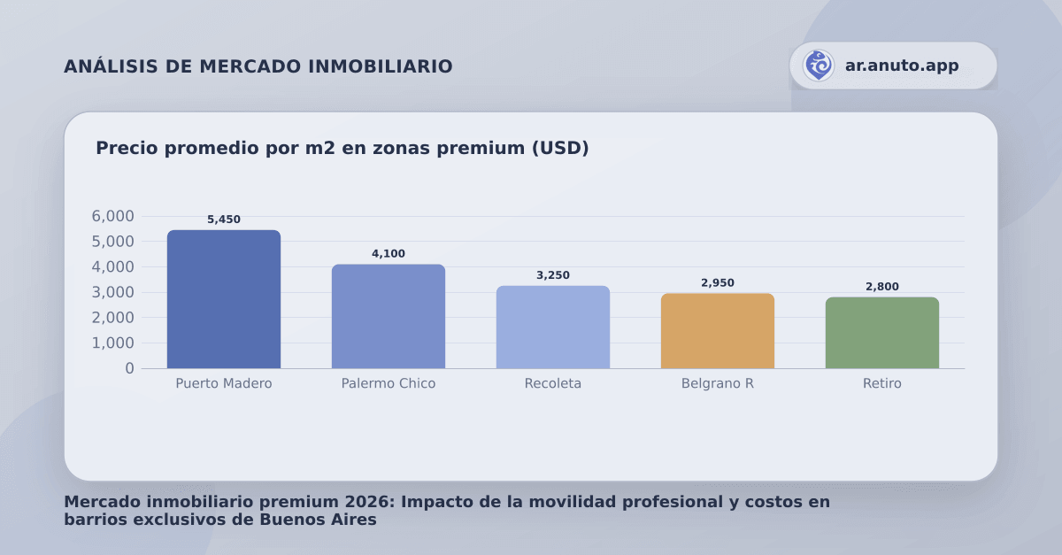Precio promedio por m2 en zonas premium (USD)