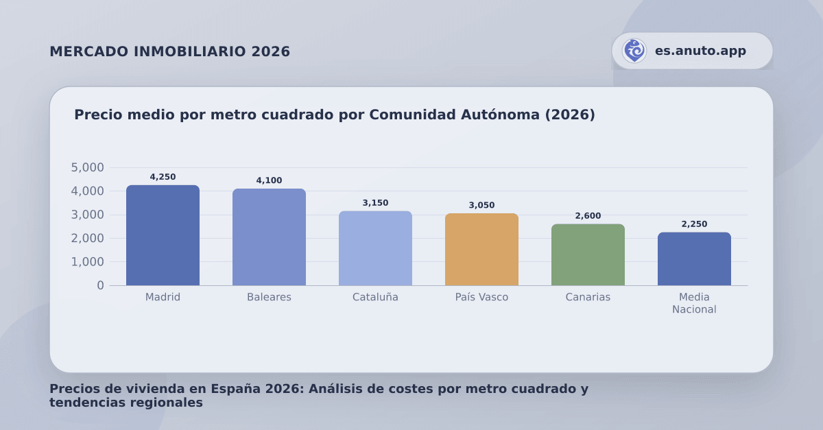 Precio medio por metro cuadrado por Comunidad Autónoma (2026)