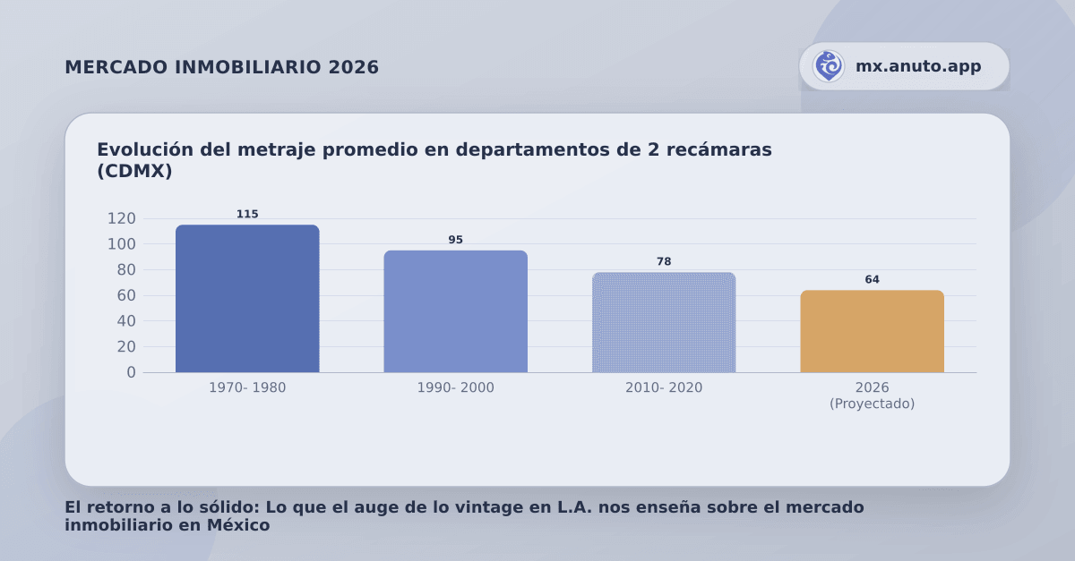 Evolución del metraje promedio en departamentos de 2 recámaras (CDMX)