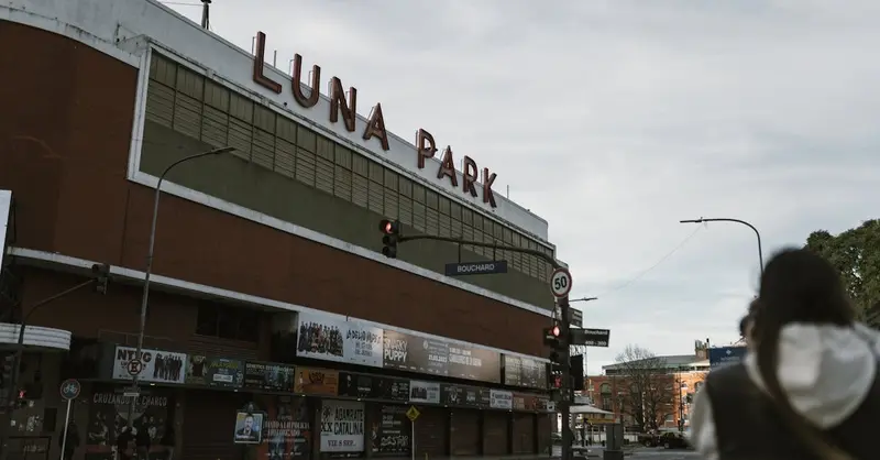 Street view of Luna Park Stadium in Buenos Aires, Argentina, a notable city landmark.
