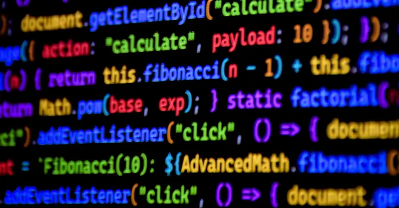 Bright and colorful JavaScript code displayed on a computer screen, showcasing programming.
