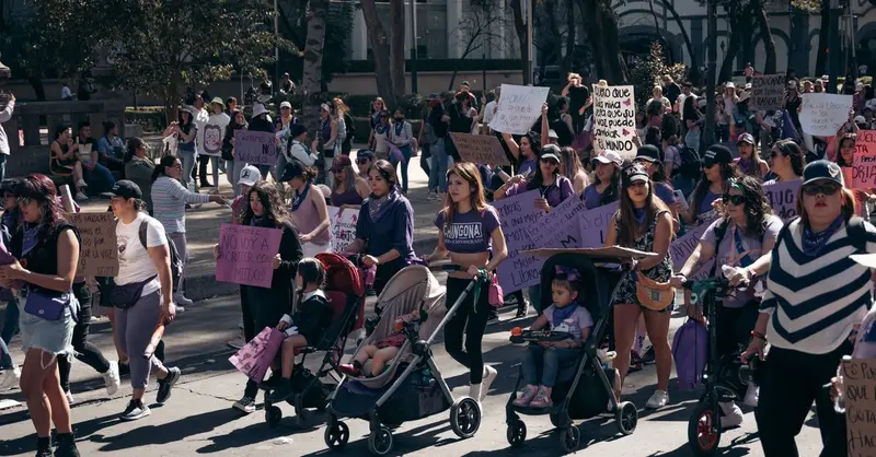 Vibrant demonstration of women in Mexico City advocating for equality and empowerment.
