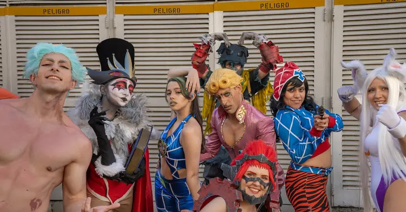 Colorful cosplay characters enjoying Buenos Aires anime convention.