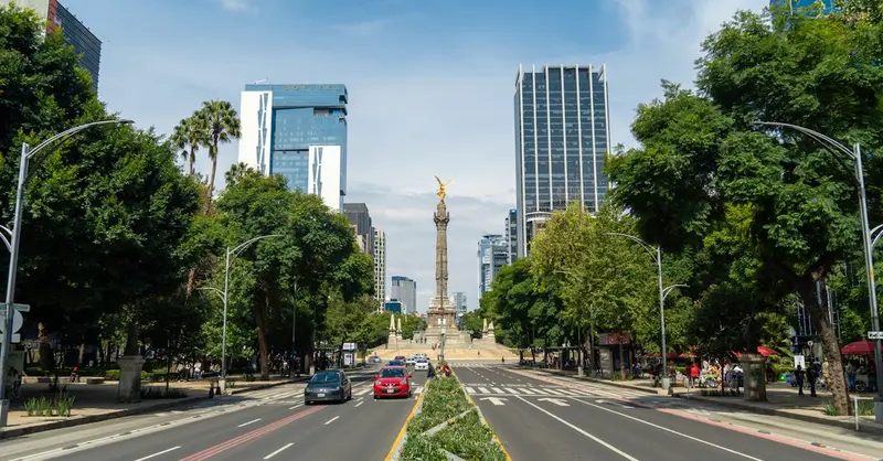 The Angel of Independence monument on Reforma Avenue in Mexico City, a symbol of Mexican history and culture.