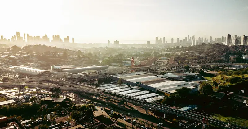 Aerial cityscape of San Miguelito, Panama highlighting urban development and skyline.