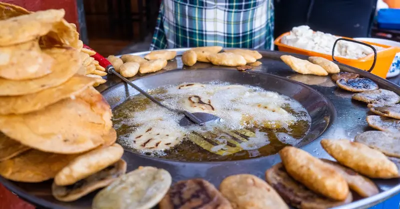 Close-up of traditional Mexican fry bread being cooked in Puebla, Mexico.