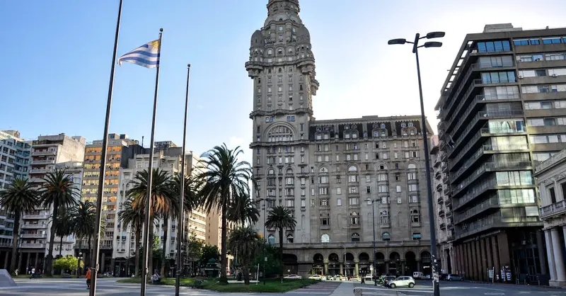 Stunning view of Palacio Salvo in Montevideo, displaying iconic architecture under a clear sky.