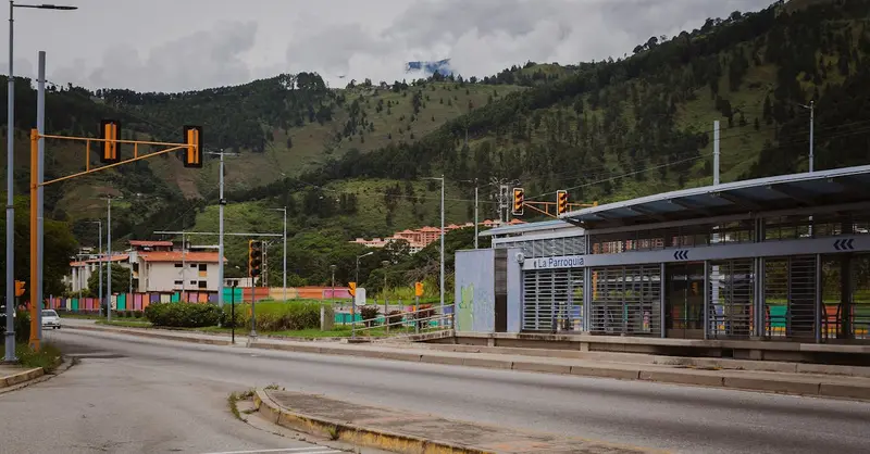 View of La Parroquia tram stop and surrounding hills in Mérida, Venezuela.